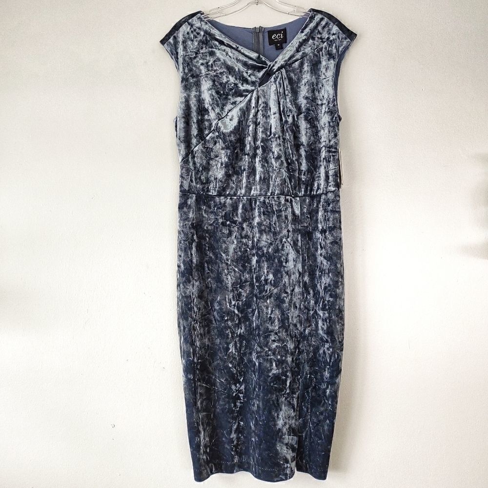 ECI Gray Dress Midi‎ Crushed Velvet Retro 30s Stretch New With Tags